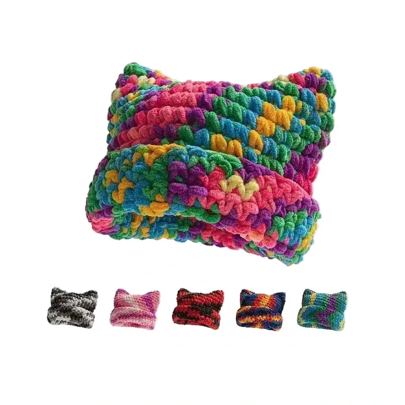 Chunky Multicolour Knit Cat Ear Beanie