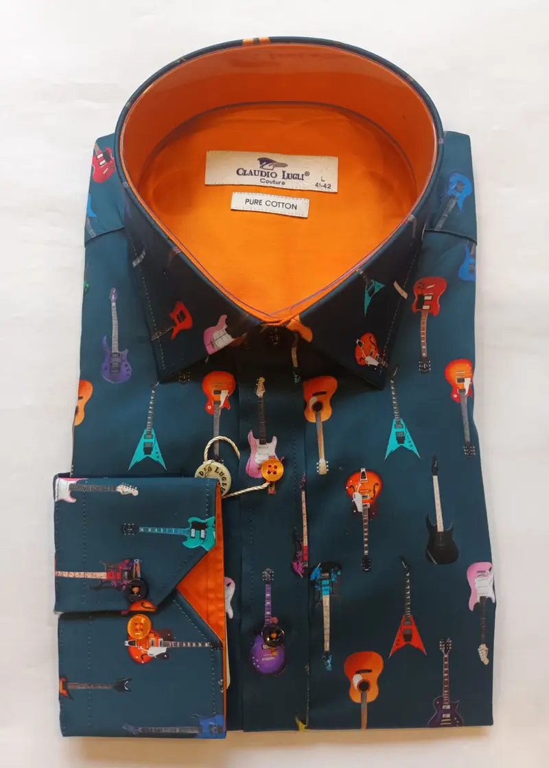 Claudio Lugli Men's Electric Guitars Shirt Navy