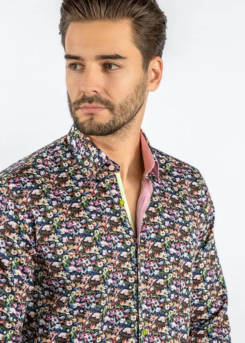 Claudio Lugli Men's Full On Floral Shirt Black