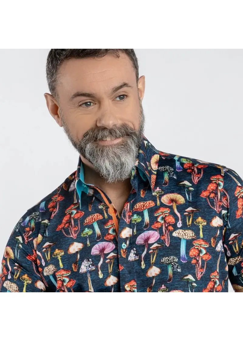 Claudio Lugli Men's Mushroom Shirt Navy Blue