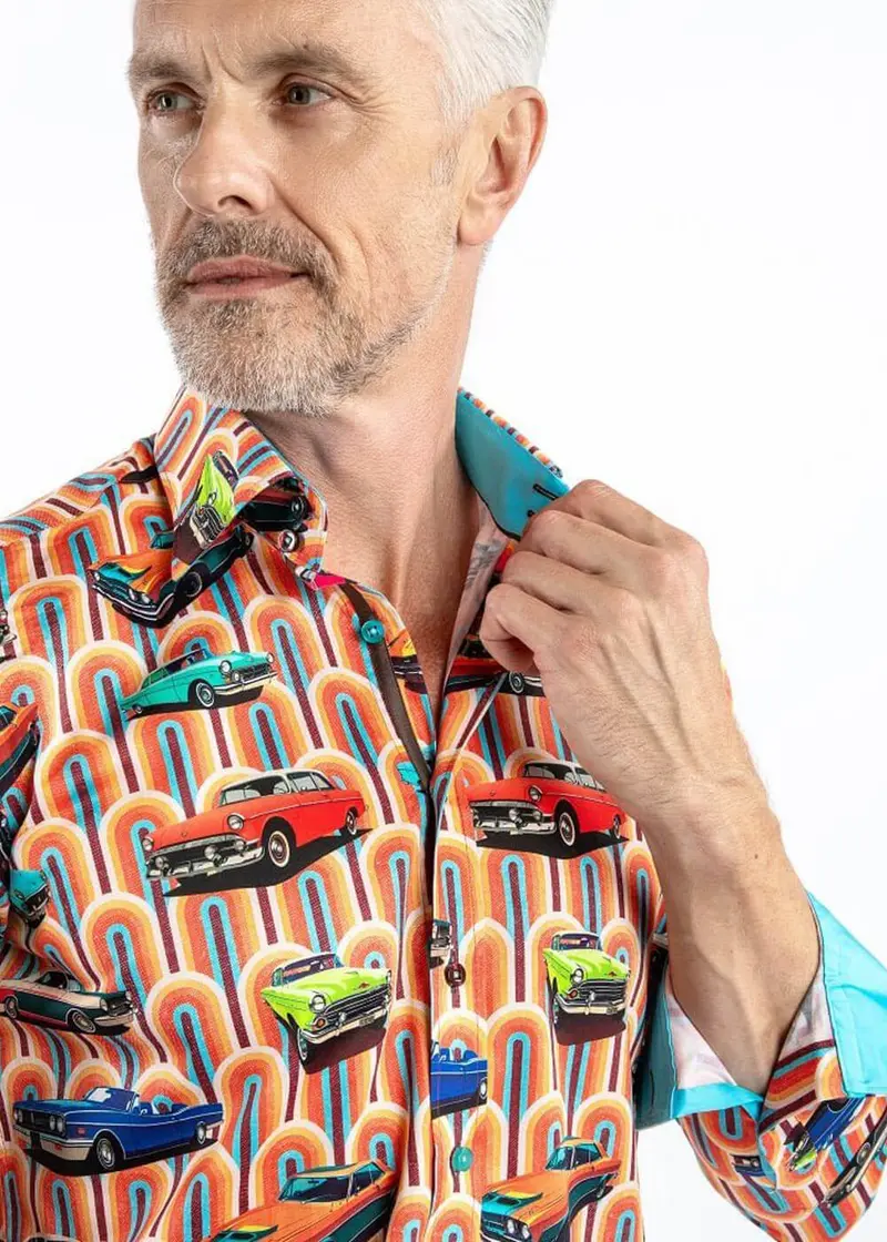 Claudio Lugli Mens Retro Cars Shirt Orange