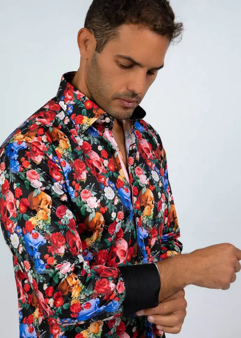 Claudio Lugli Men's Skulls & Roses Shirt Black