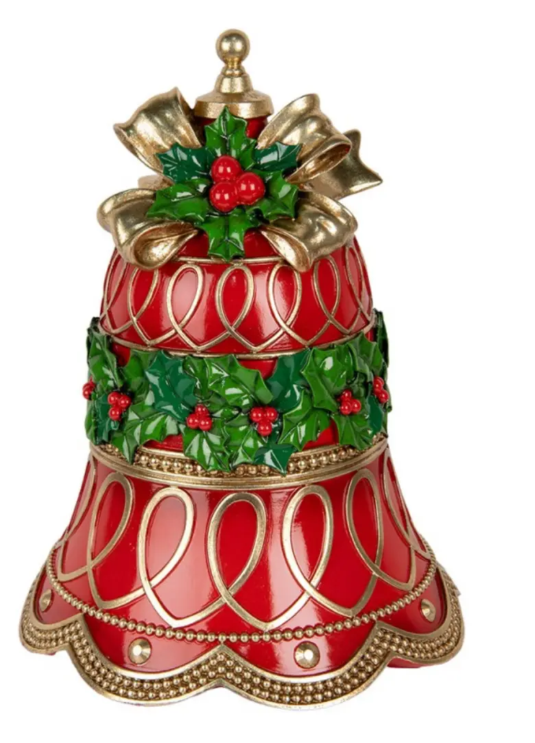 Clayre & Eef Decoratieve Kerstbel Rood met Kerstgroen – 32 × 41 cm
