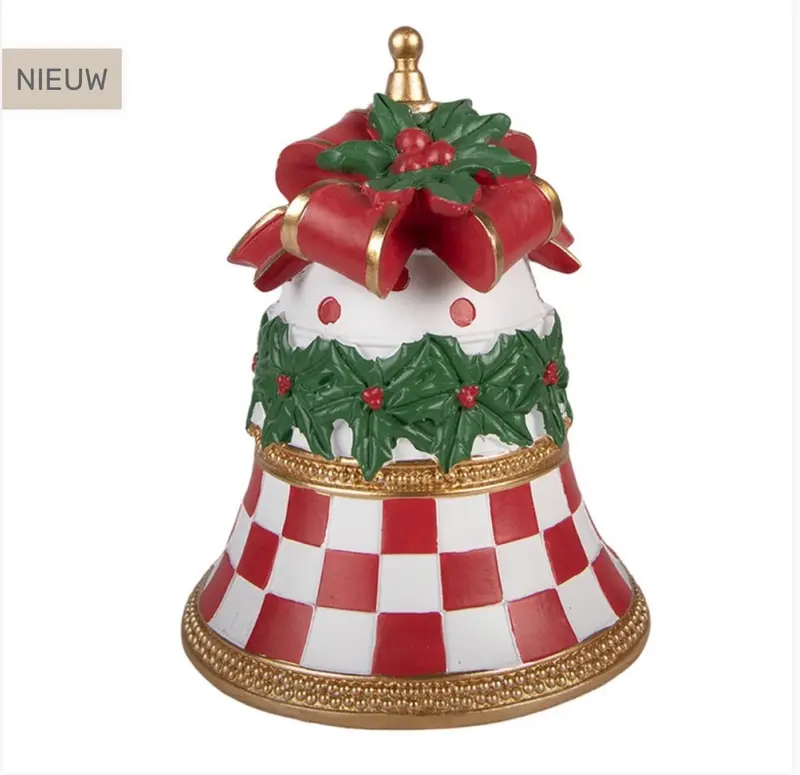 Clayre & Eef Decoratieve Kerstbel Rood/Wit – 16 × 20 cm