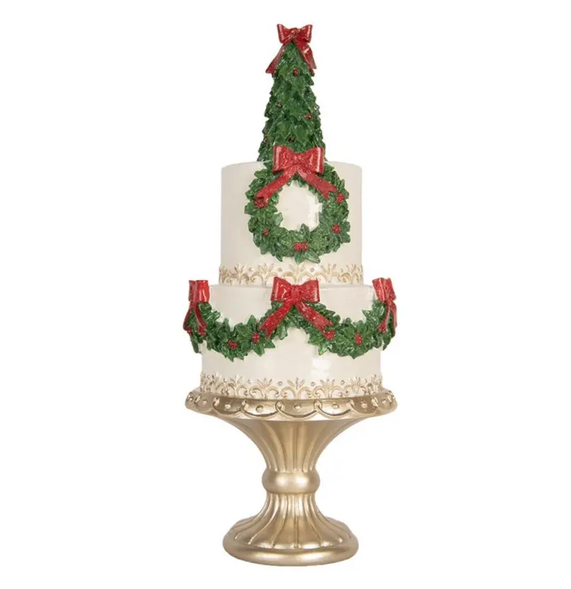 Clayre & Eef Decoratieve Kersttaart met Kerstkrans – 17 × 45 cm