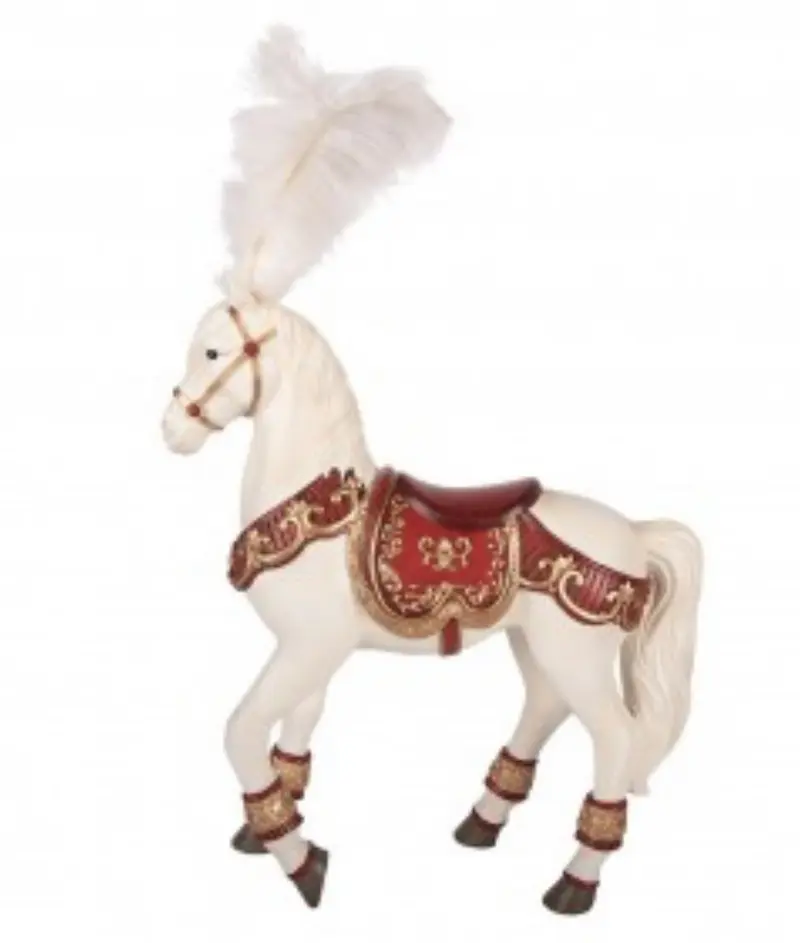 Clayre & Eef Kerst Decoratiepaard Wit/Rood/Goud – 56 cm