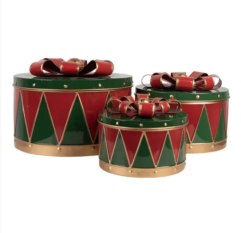 Clayre & Eef Metalen Kerstcadeauboxen – Set van 3
