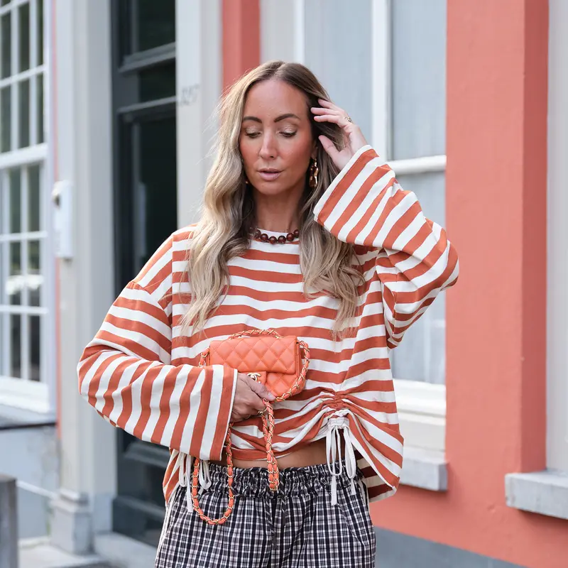 Coco streep top roest ecru
