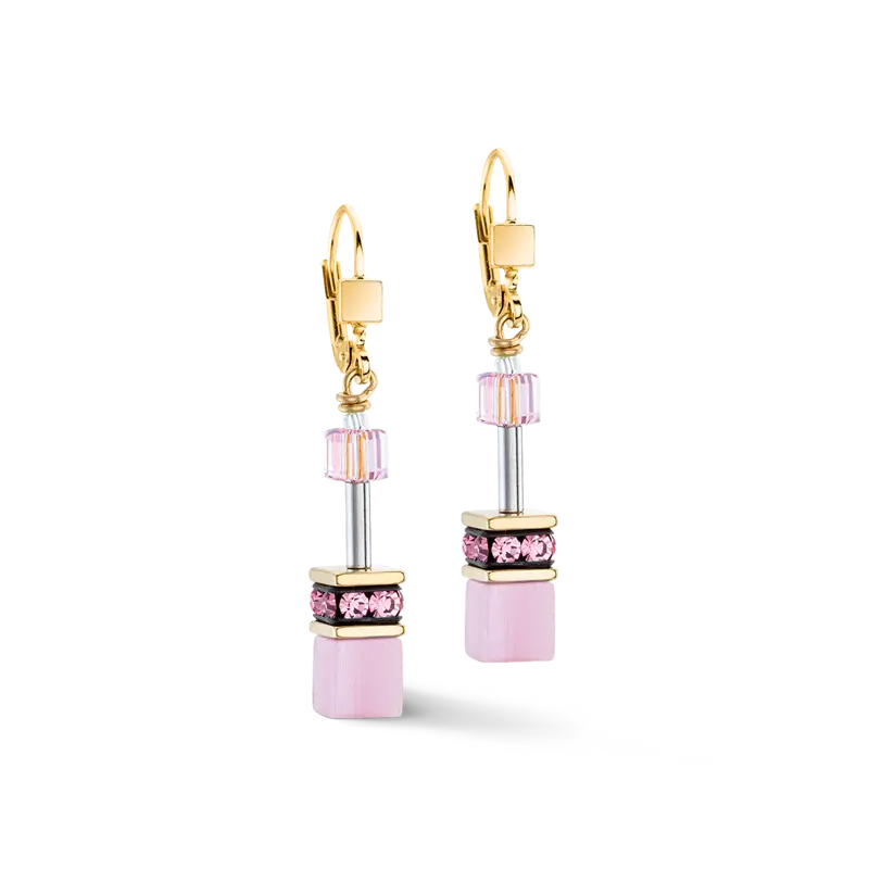 Coeur de Lion GeoCUBE® Iconic Mono Gold earrings pink