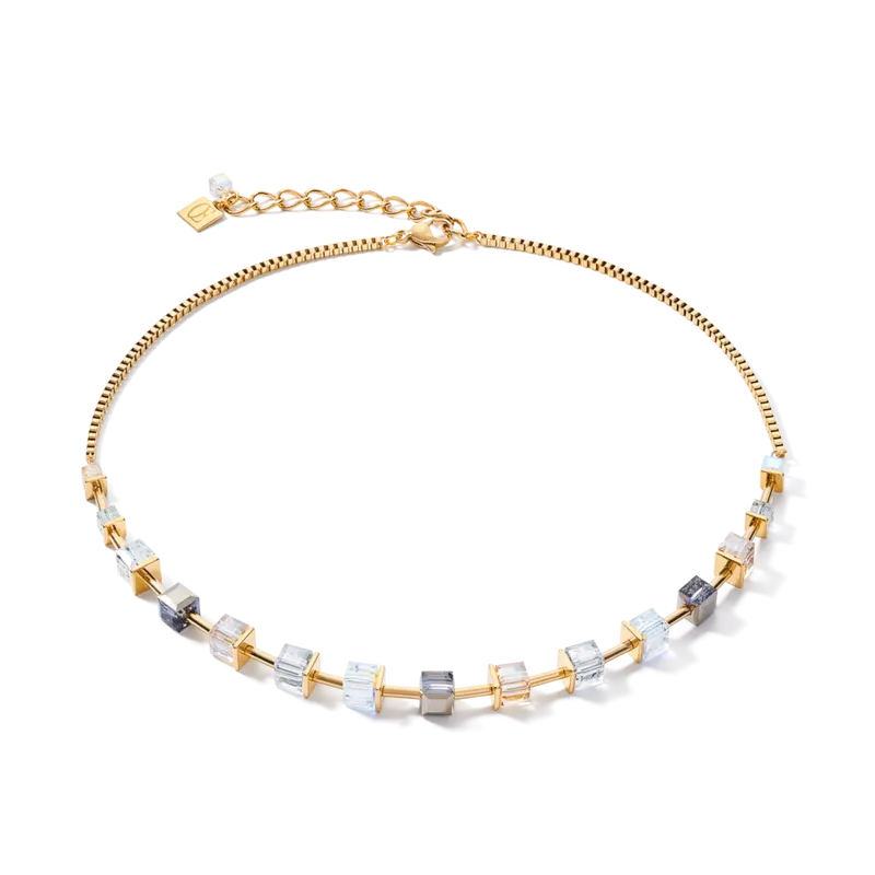 Coeur de Lion Geocube Ketting Crystals & stainless steel goud/grijs