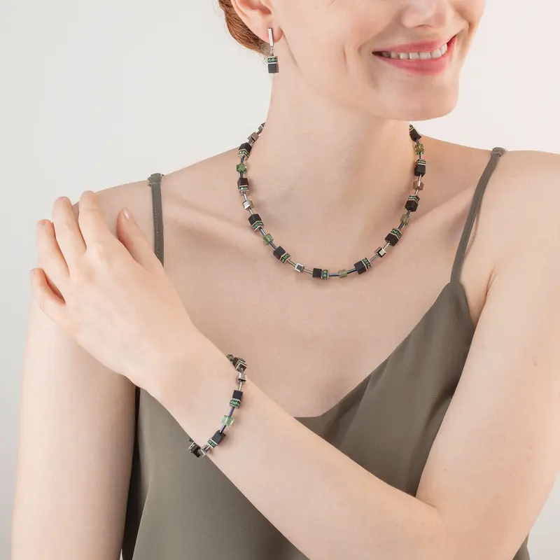 Coeur de Lion Geocube Ketting Iconic Precious Onyx zilver-sage groen
