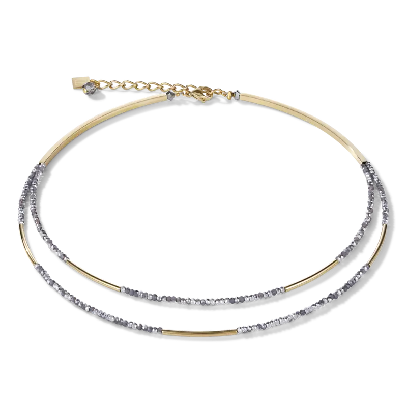 Coeur de Lion Geocube Ketting Waterfall small stainless steel goud & glas Zilver