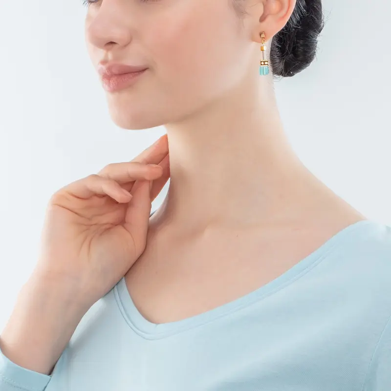 Coeur de Lion Geocube Oorbel Iconic goud turquoise