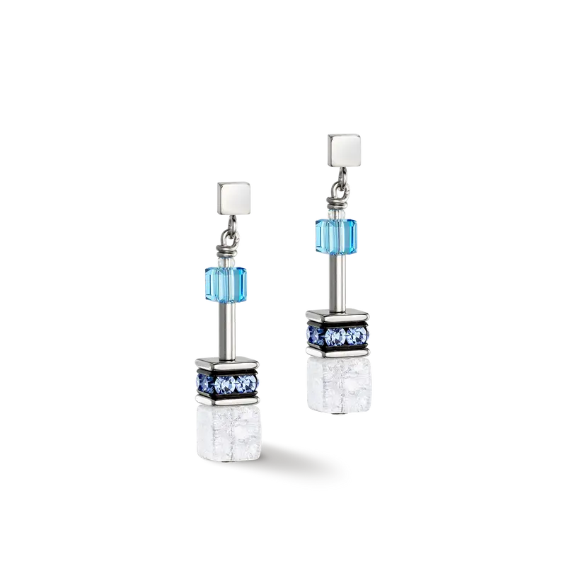 Coeur de Lion Geocube Oorbel Iconic Nature blauw/wit