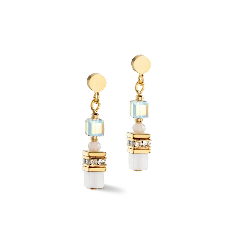 Coeur de Lion Mini Cubes earrings gold white