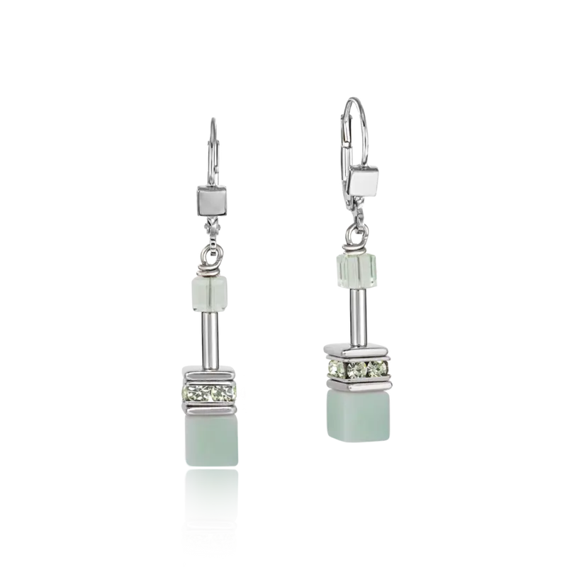Coeur de Lion sieraad Geocube Oorbel amazonite & haematite light green