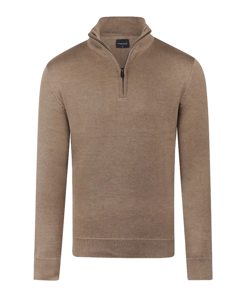 Coffee half-zip met geribde boorden