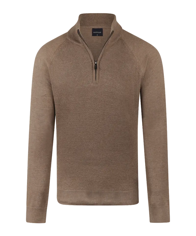 Coffee half-zip met structuur