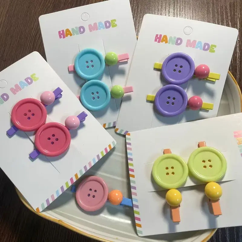 Colourful Button Hair Clip Set