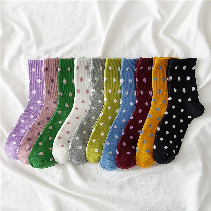 Colourful Polka Dot Crew Socks (10 Colours)