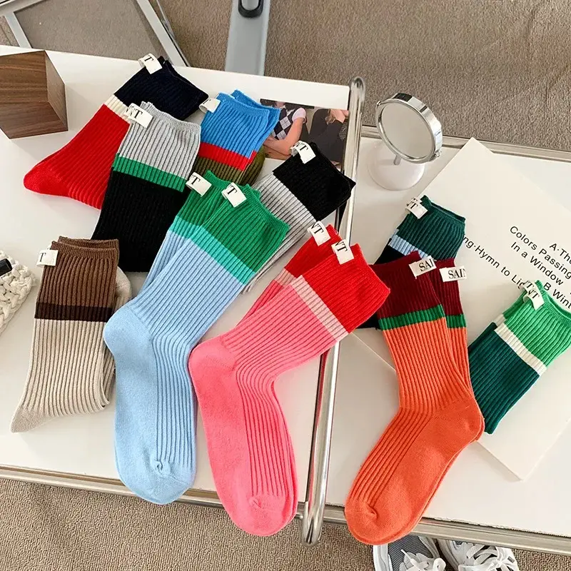 Contrast Stripe Crew Socks (10 Colours)