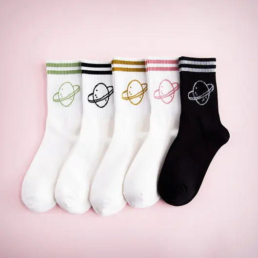 Contrast Stripe Saturn Crew Socks