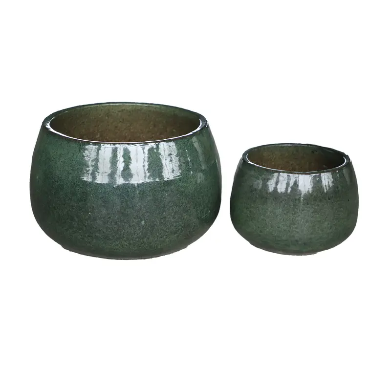 Coraline Green Glazed Round Ceramic Pot Set van 2 PTMD