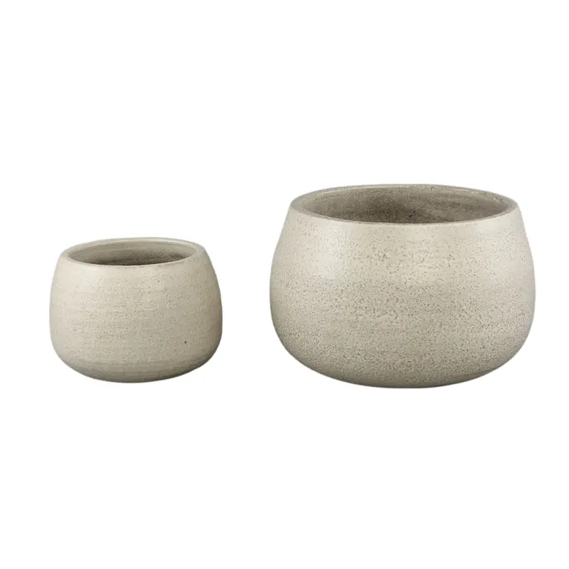 Coraline White Round Ceramic Pot Rough Finish Set van 2 PTMD