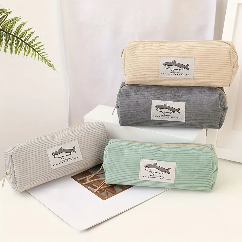 Corduroy Shark Pencil Case