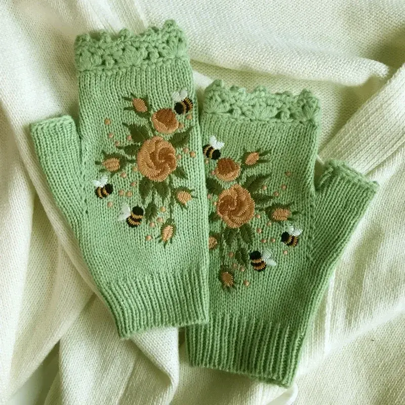 Cottagecore Embroidered Gloves