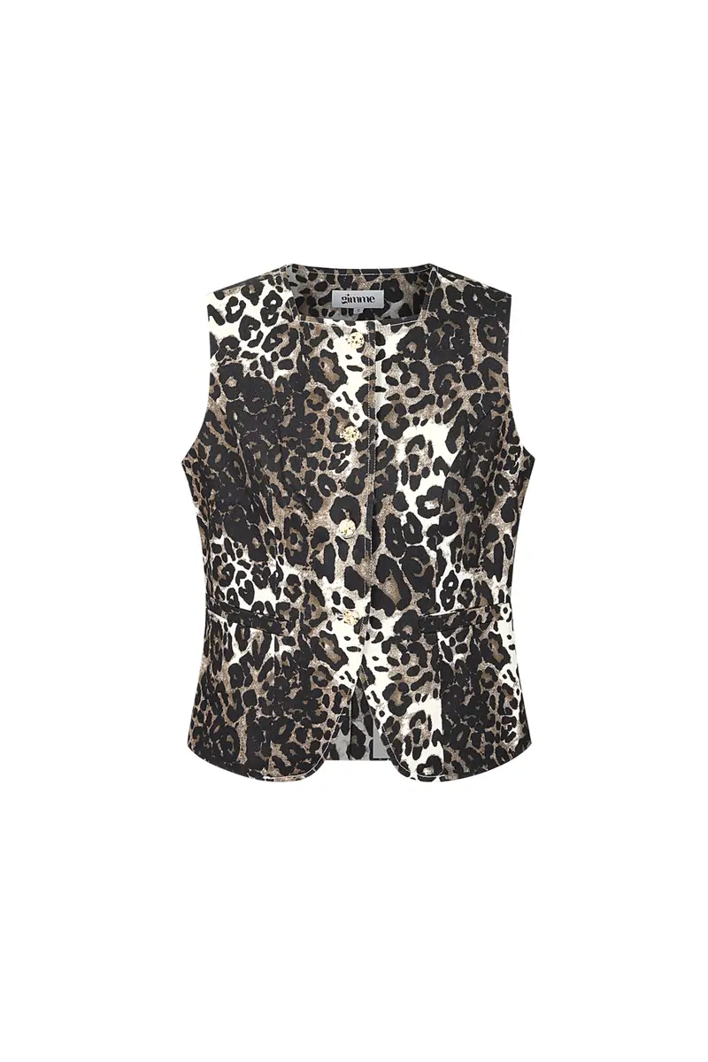 Cotton Vrouwen Mouwloze Top Luipaardprint Knopvoorkant
