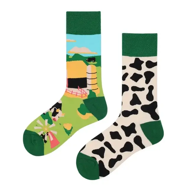 Cow Farm Mismatched Crew Socks