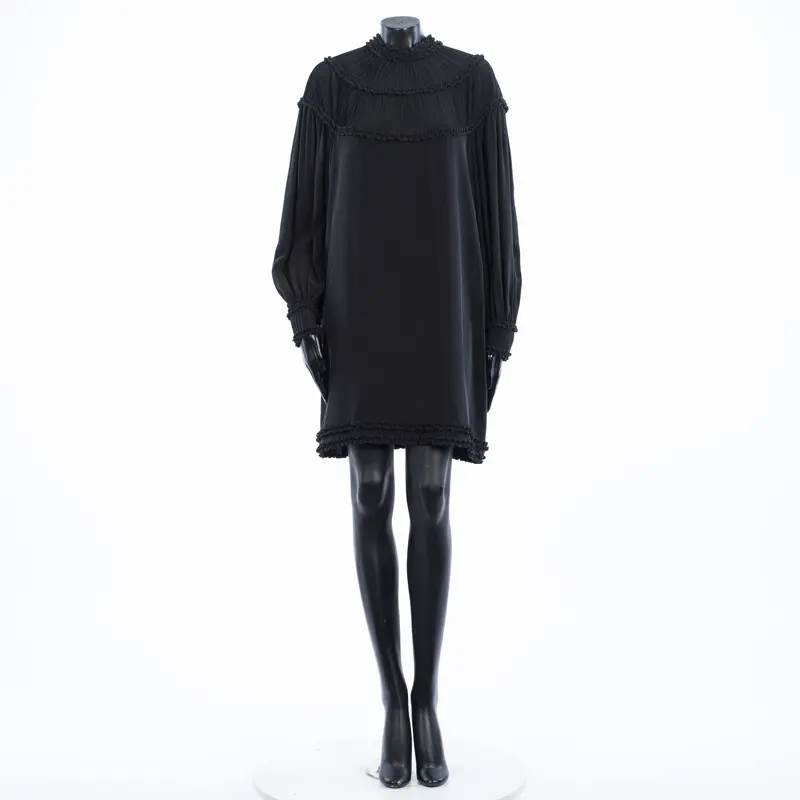 Crêpe De Chine Dress With Ruffles In Black Silk
