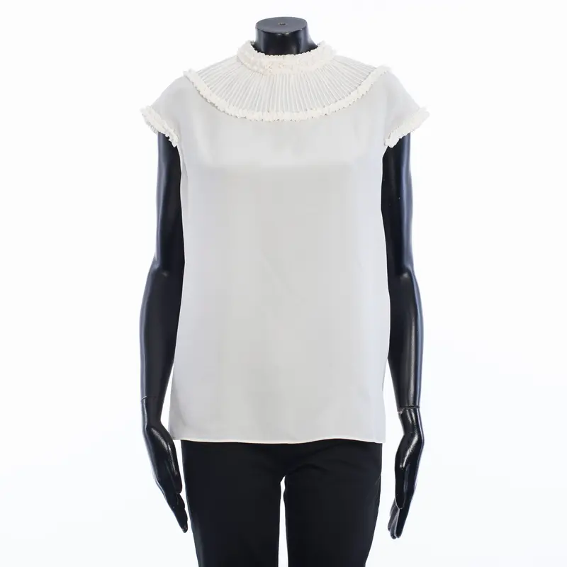 Crêpe De Chine Top With Ruffles In White Silk