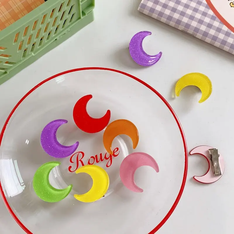 Crescent Moon Glitter Hair Clip (6 Colours)