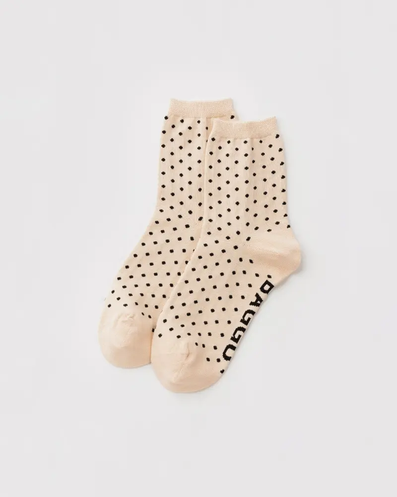 Crew Socks - Micro Cream & Black Polkadot [PRE ORDER]