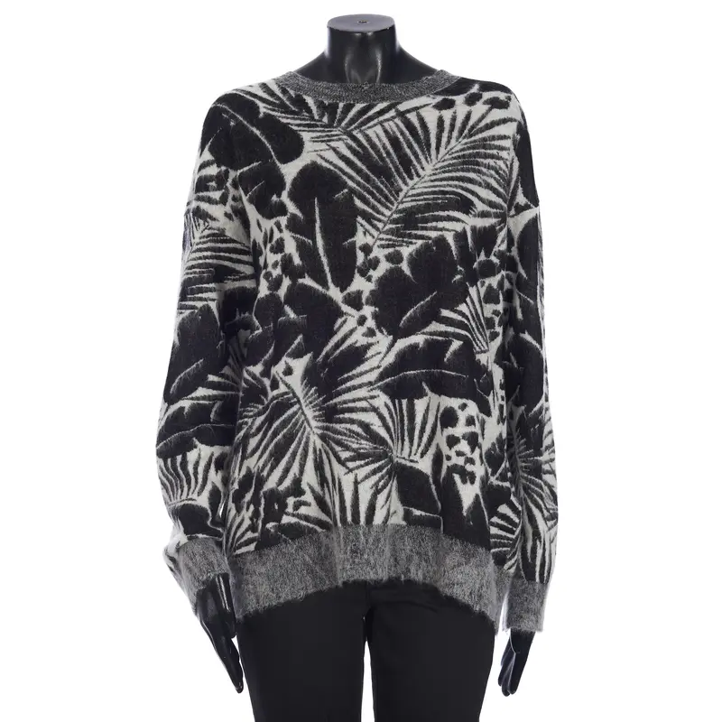 Crewneck Pullover In Floral Pattern Mohair & Wool Blend