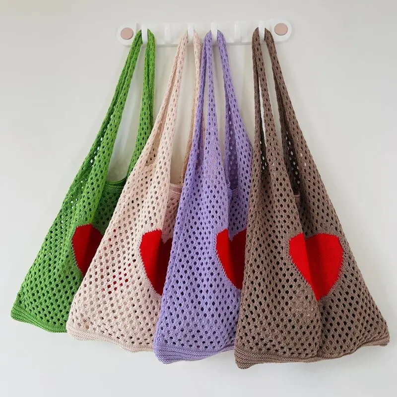 Crochet Net Heart Tote (4 Colours)