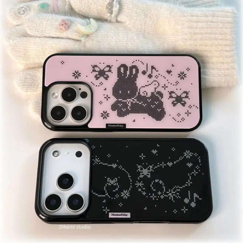 Cross Stitch Style Bunny/Angel Wings Coquette iPhone Case