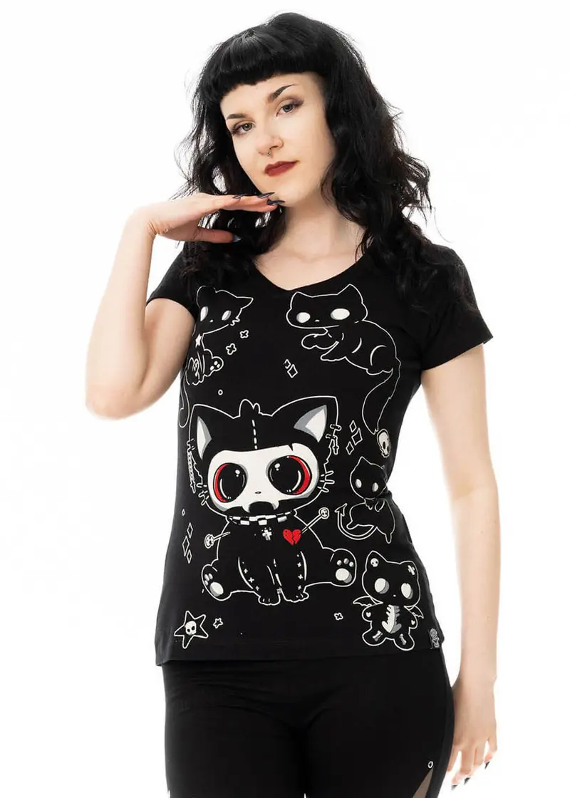 Cupcake Cult Phantom Kitty Cat Girly T-Shirt Black
