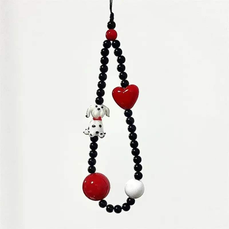 Dalmatian Heart Beaded Wrist Strap