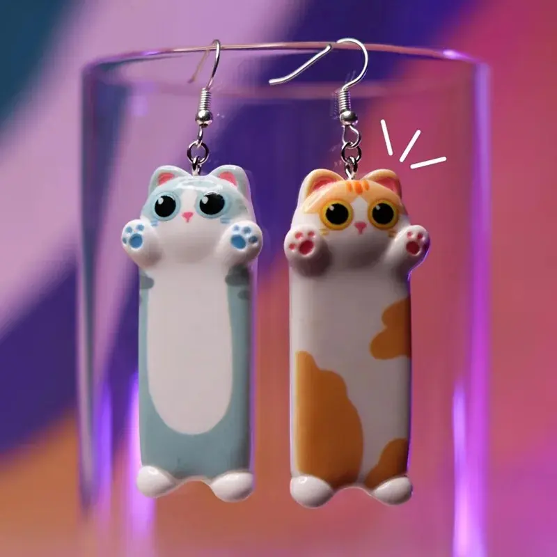 Dangly Cartoon Cat Earrings