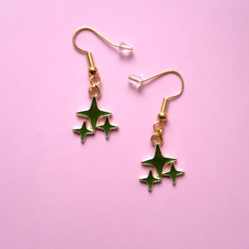 Dangly Green Spangle Star Earrings