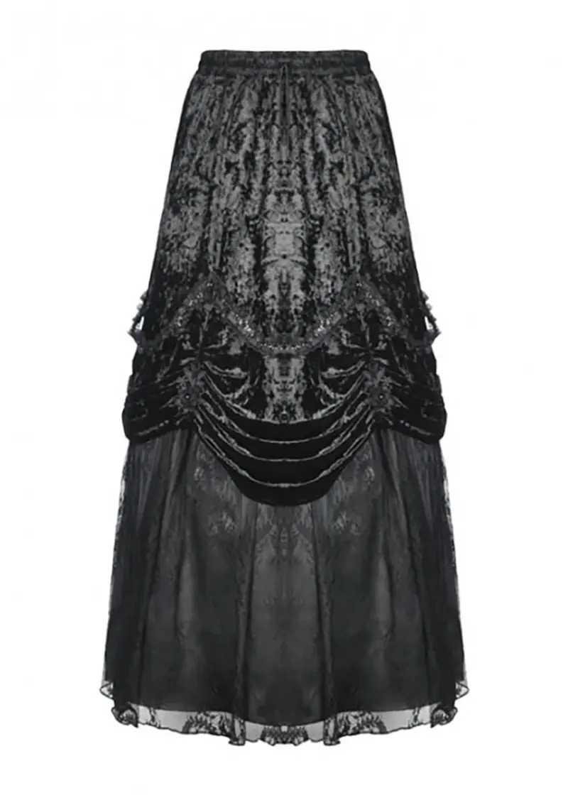 Dark In Love Court Velvet Maxi Skirt Black