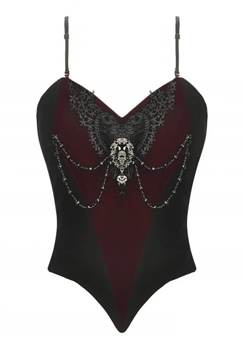 Dark In Love Duchess Corset Top Black Red