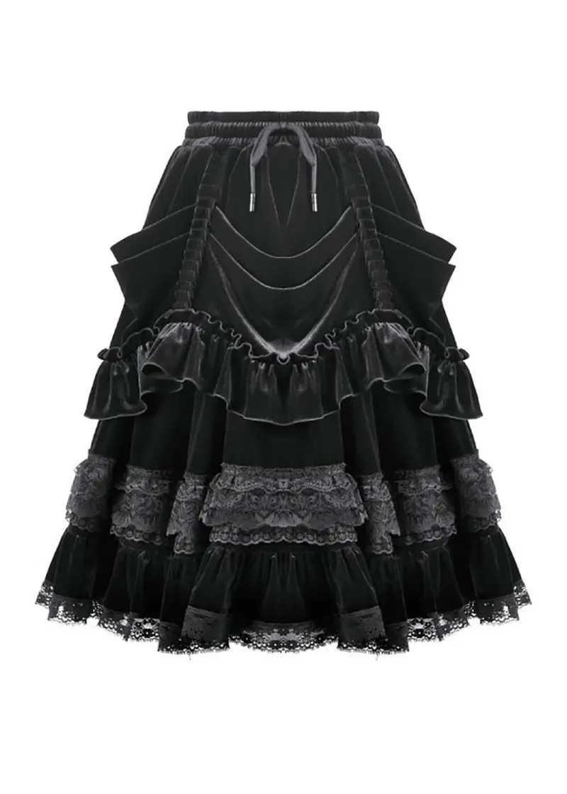 Dark In Love Lolita Darkling Velvet Skirt Black