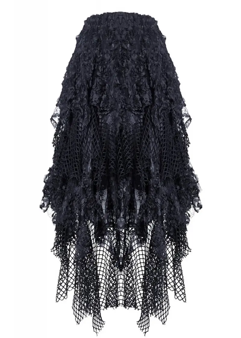 Dark In Love Messy Mesh Lace Maxi Skirt in Black