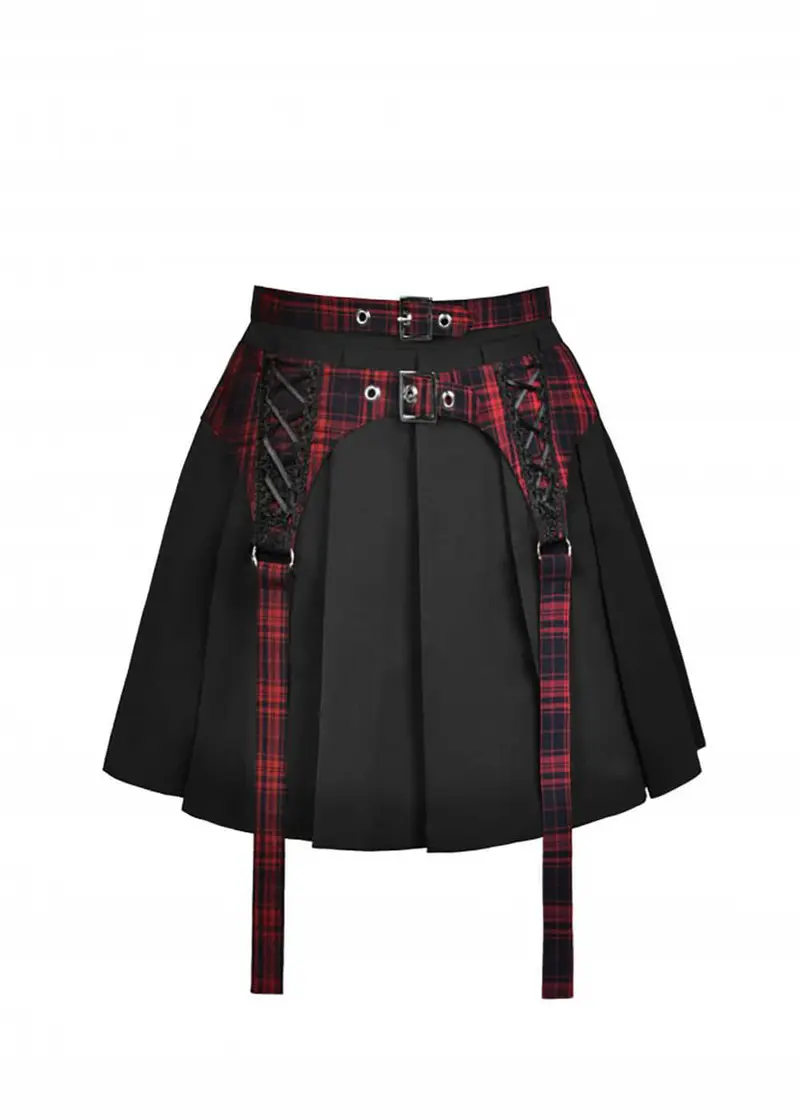 Dark In Love Punk Rock Tartan Skirt Black Red
