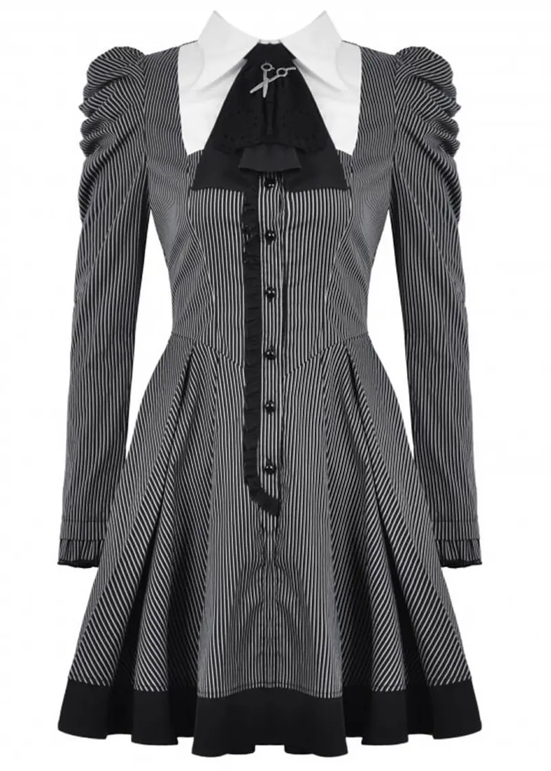 Dark In Love Scissors Stripes 60s Dress Black White