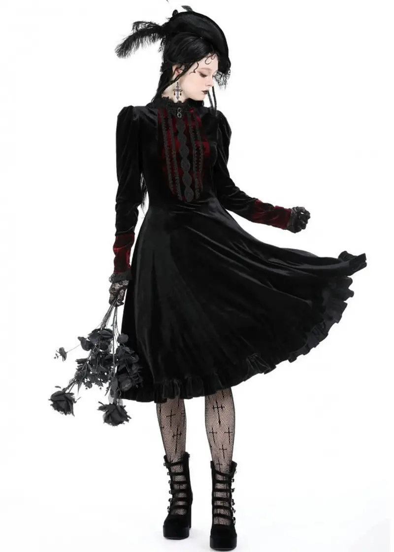 Dark In Love Vampire Scarlet Velvet Dress Black Red
